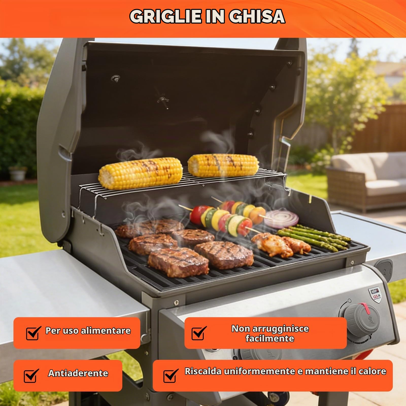QuliMetal Griglie per griglie a controllo frontale Weber Spirit 200 Series | Adatto a Spirit E-210, E-220, S-210, S-215 e Spirit II E-210/E-220; sostituisce Weber 7637; non per modelli 2025