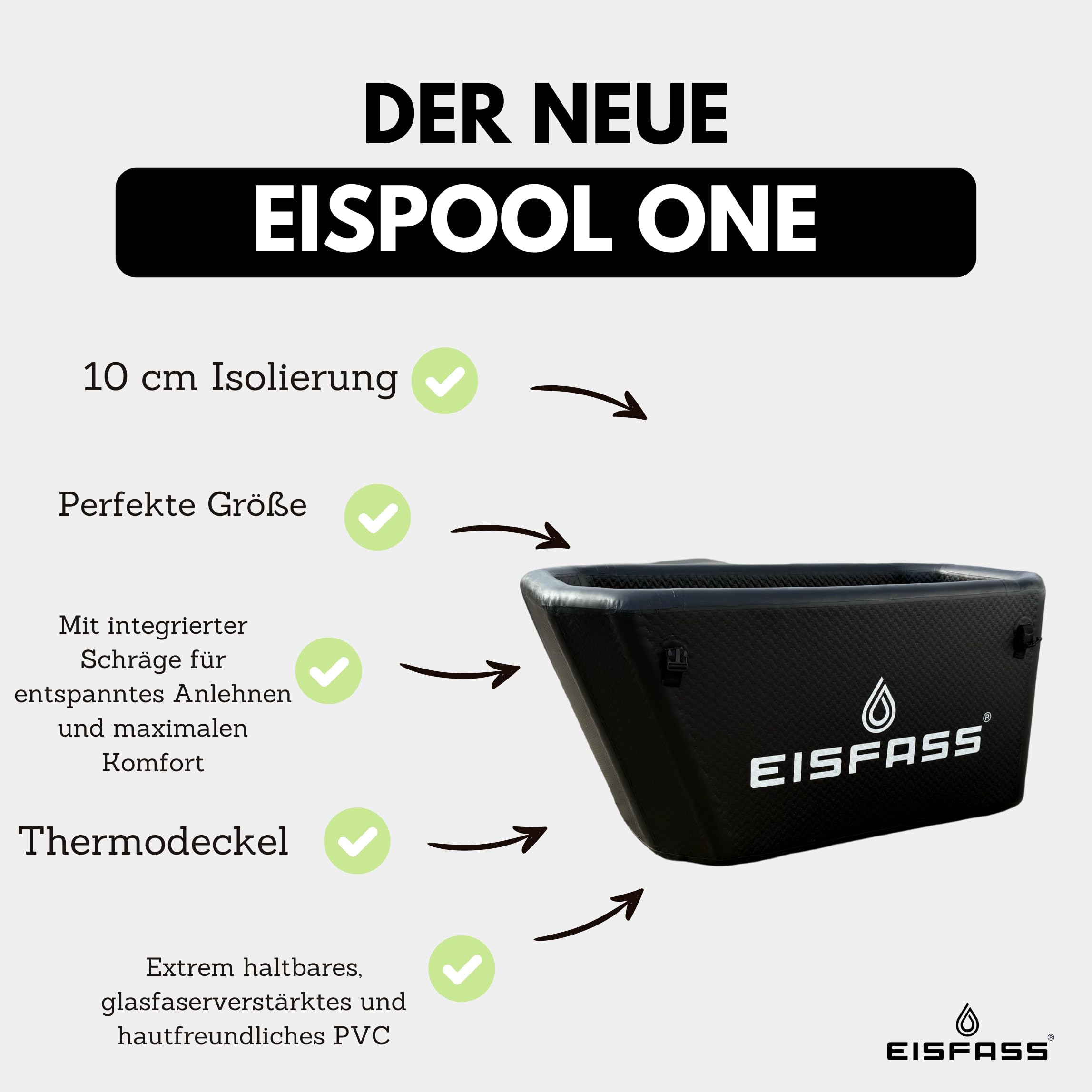 Eispool One extra Isolierung Eisfass Eistonne für Erwachsene ideal fürs Eisbad ca. 450 Liter Kältetherapie Regeneration nach dem Sport Eisbaden