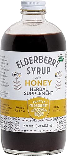 Seattle Elderberry Syrup with Raw Honey  Delicious, Gluten-Free Herbal Supplement with Potent Immune Benefits Made from Only Organic Ingredients in