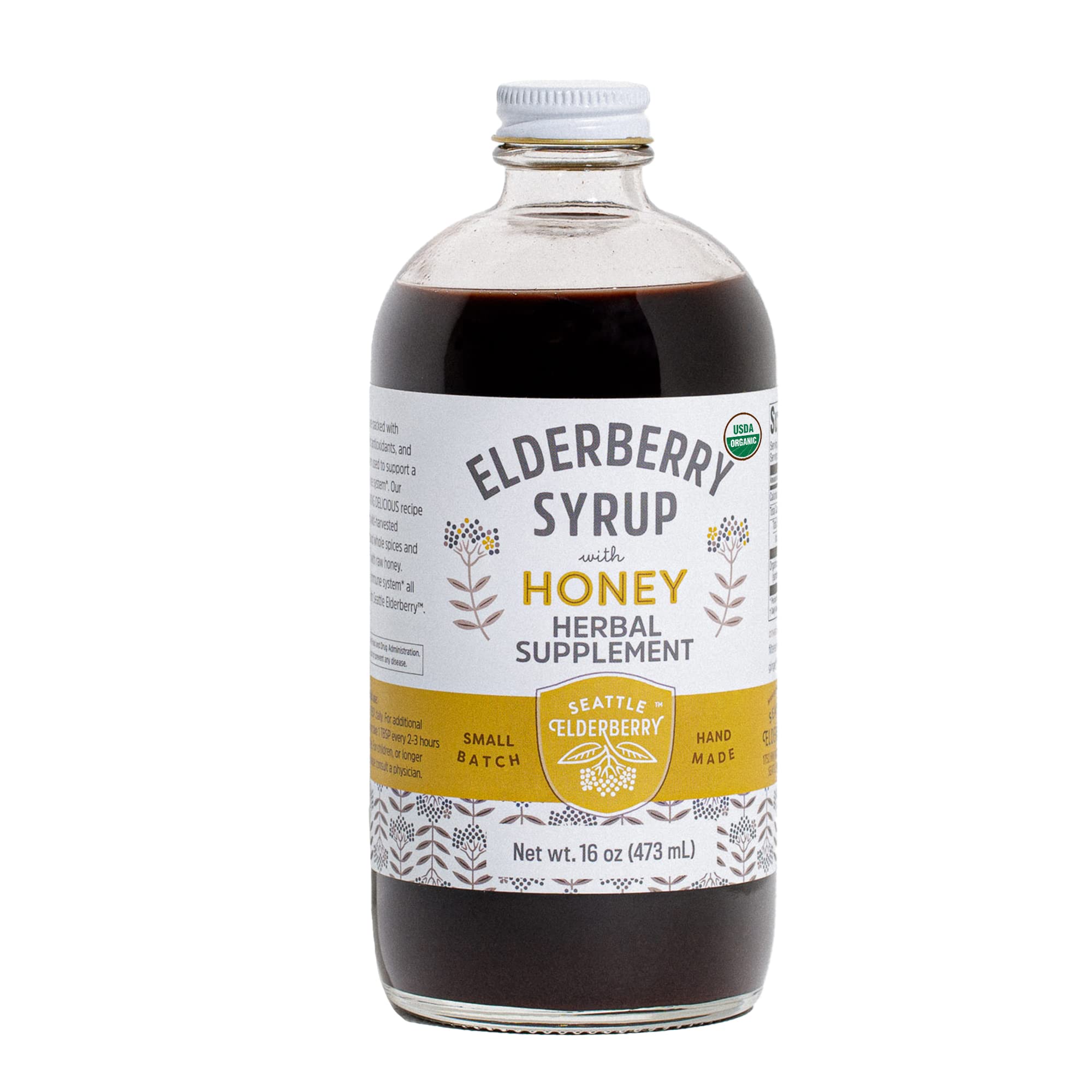 Syrup with Raw Honey – Delicious, Gluten-Free Herbal Supplement with Potent Immune Benefits Made from Only Organic Ingredients in Small Batches in the USA - 16oz Elderberry Syrup with Honey 16 Fl Oz (Pack of 1)