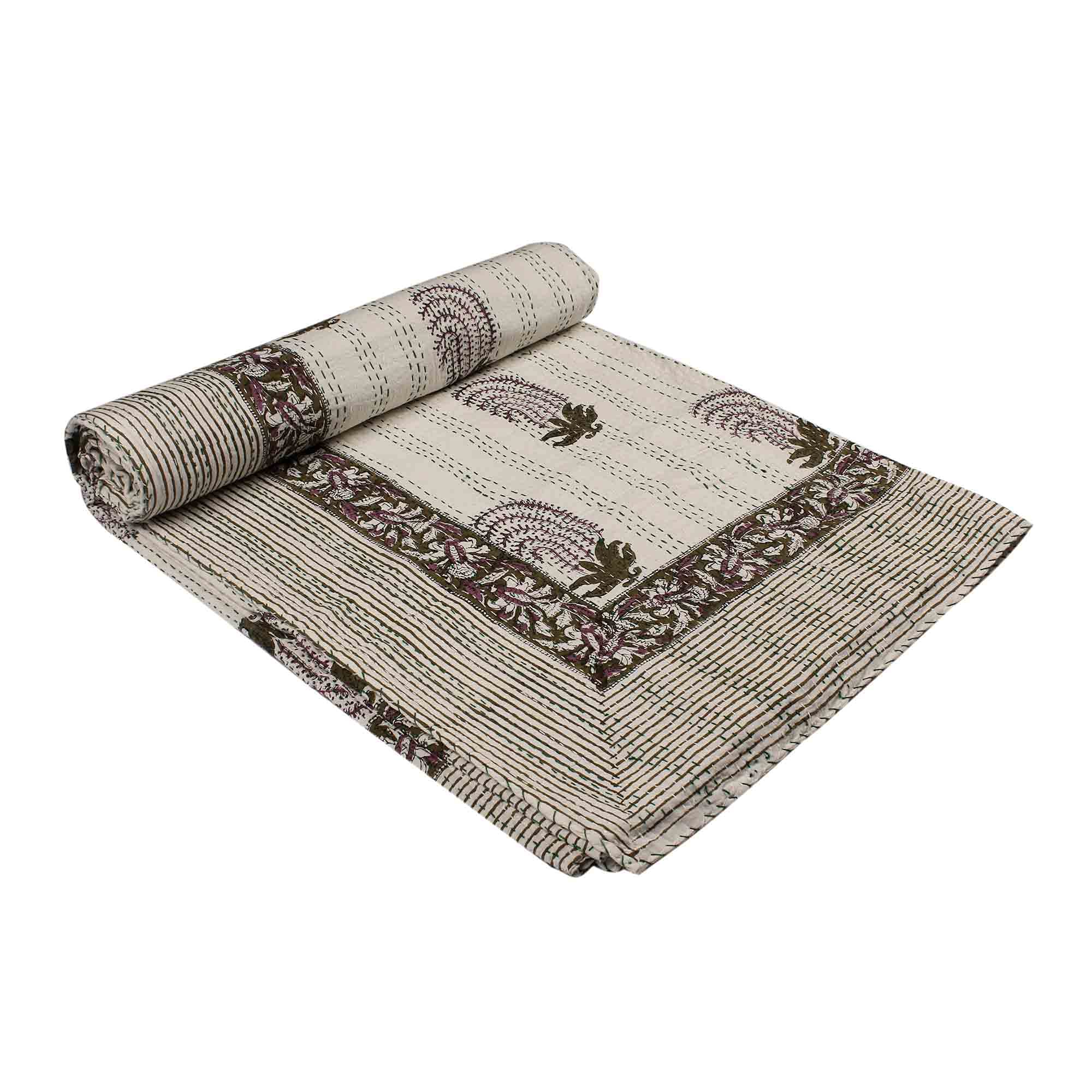 Couvre-lit coton Kantha multicolore jeté de lit bohème décoration intérieure