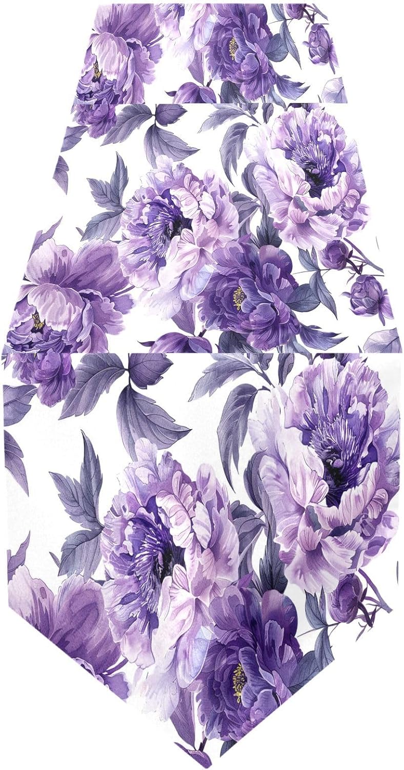 ALAZA Double-Sided Purple and Lilac Floral White Table Runner 14x108 Inches Long,Table Cloth Runner for Wedding Birthday Party Kitchen Dining Home Everyday Decor
