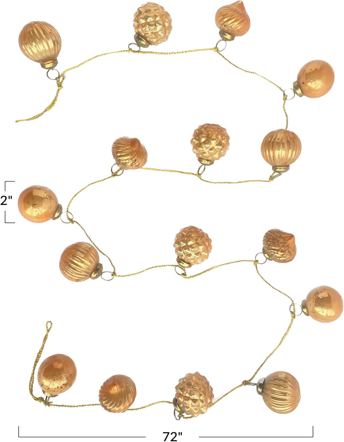 Creative Co-Op Embossed Mercury Glass Ornament Garland on Gold Cord, Apricot Color