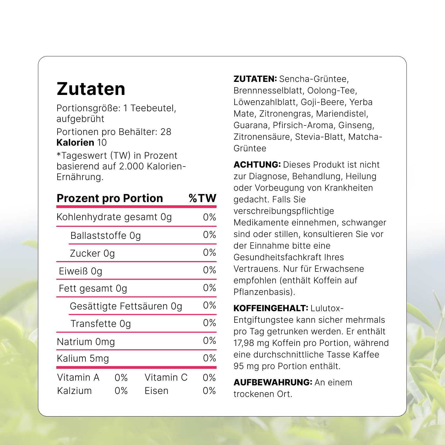 LULUTOX Detox Tee zum Abnehmen – Natürliche Kräutermischung mit Löwenzahn, Ginseng & Ingwer – Unterstützt Abnehmziele, Verdauung, Blähungen & Wohlbefinden in den Wechseljahren – Vegan (28 Teebeutel)