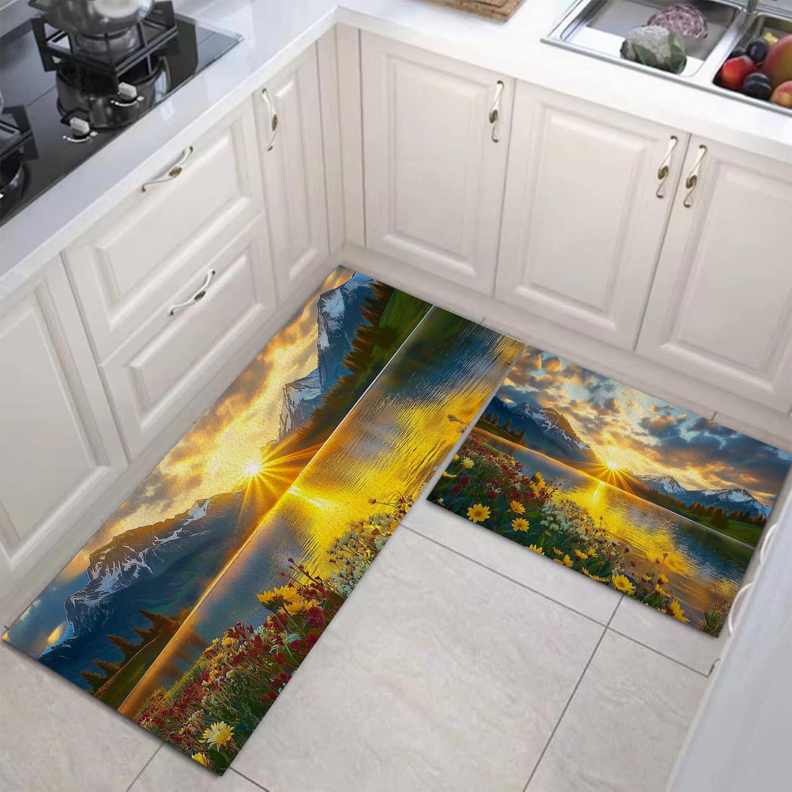 OFFSUM Ensemble de 2 Tapis de Cuisine Lavables Antidérapants 43x75 cm + 43x120 cm