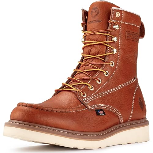 SUREWAY 8in Wedge Moc Toe Work Boots for Men - Soft Toe,Premium Full-Grain Leather,Safety Work Boots/Shoes,Comfort Insole,Oil/Slip Resistant,GoodyearWelt,EH Rated Industrial Construction