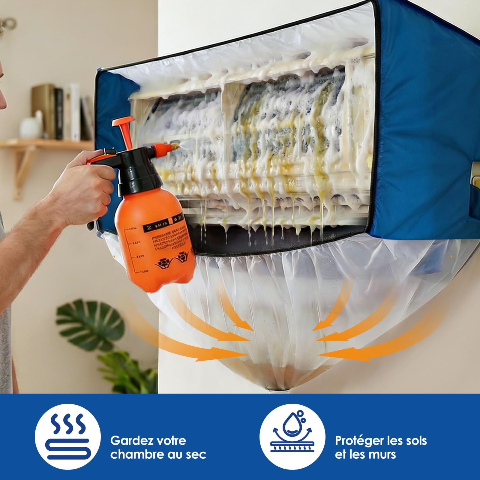 kit entretien climatisation, kit de nettoyage climatisation split pour Climatiseur (Bleu et blanc transparent, Type Z)