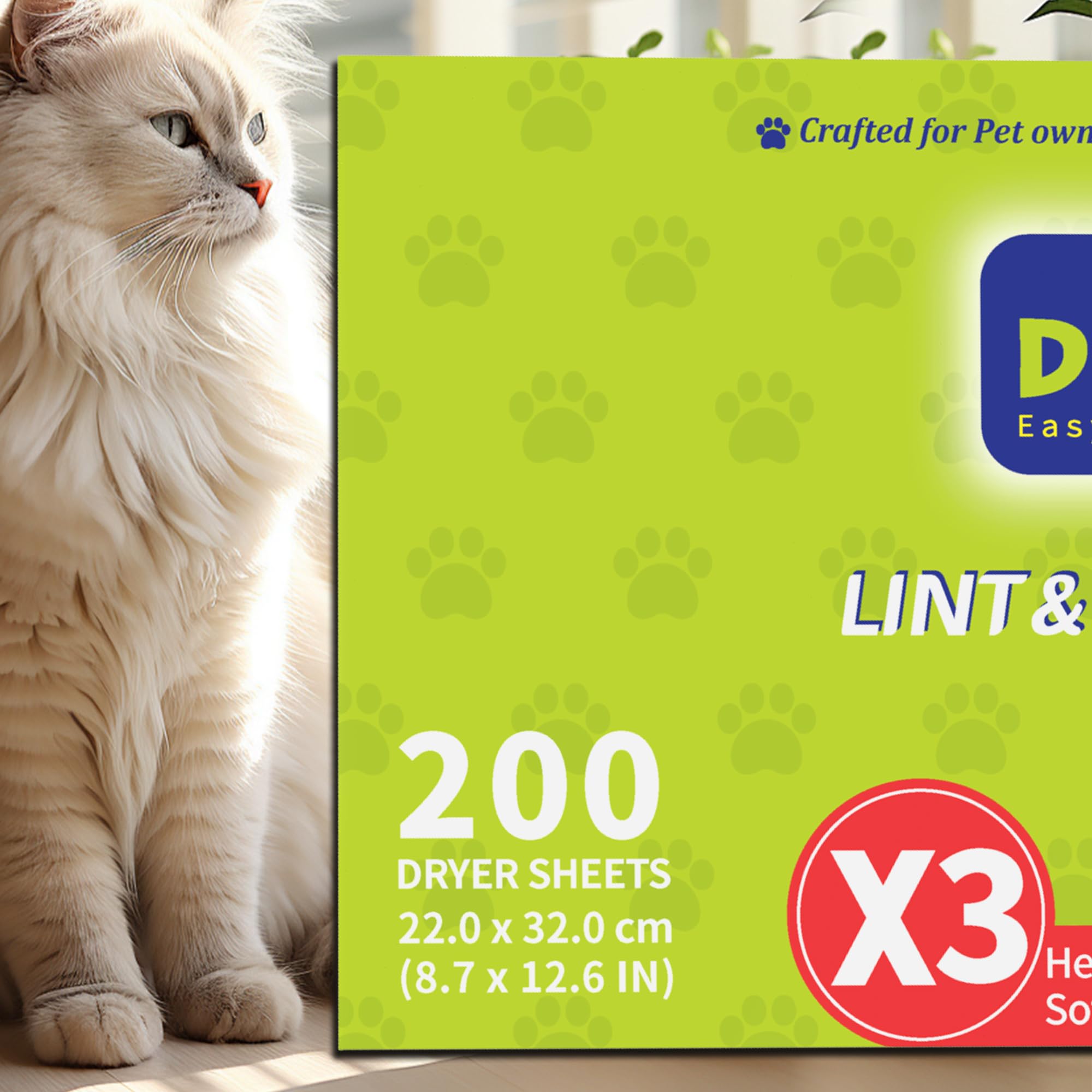 Dr.Easy LINT & HAARENTFERNER Haustier HUGESHEETS mit 3X Trocknertüchern, Original Frisch, 200 Stück, PFLANZEN- & MINERALBASIERTE FORMEL