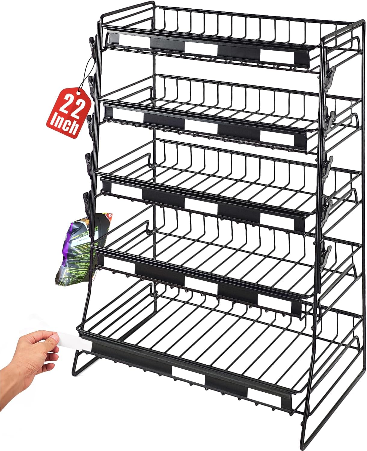 Candy Display Rack, 4 Tier Candy Organizer, Snack Organizer for Countertop, Snack Shelf Chip Rack for Store, Metal Snack Display for Counter, Concession Stand Snack Stand for Store Office Theatre