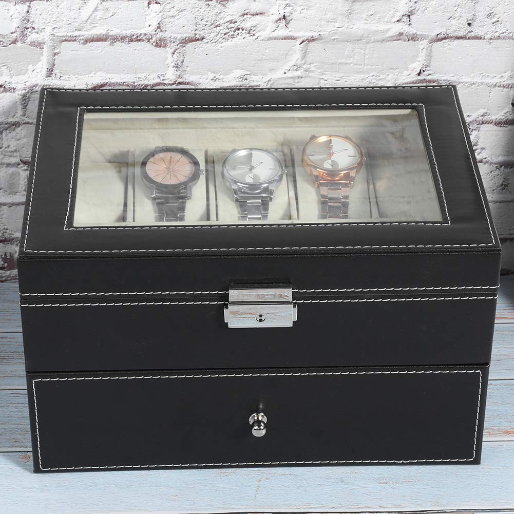 Naroote Double Layer Watch Box Case with 10 Grids for Watches and Glasses,
