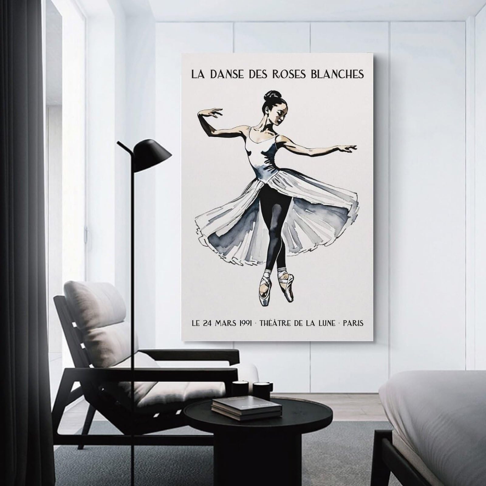 Junmoney Ballet Dancer in White Tutu Canvas Art Print, 20x30inch(50x75cm), for Small Homes, Bedrooms Or Open Spaces, Wall Decor with Flexible Room Appeal