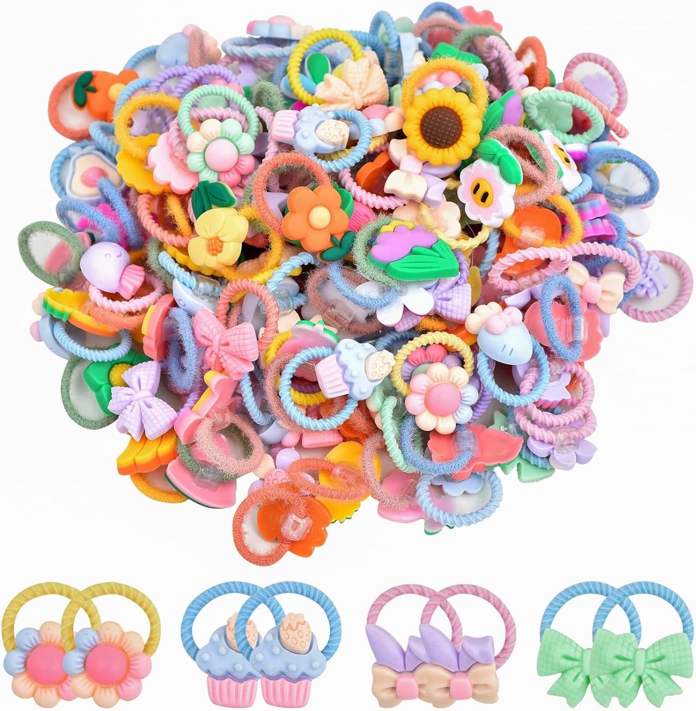 NEOBABY Cute Hair Ties - Colorful Hair Accessories Ponytail Holders Elastic Rubber Bands Accessories For Baby & Toddler Girls (Random Designs, 12 Pairs)