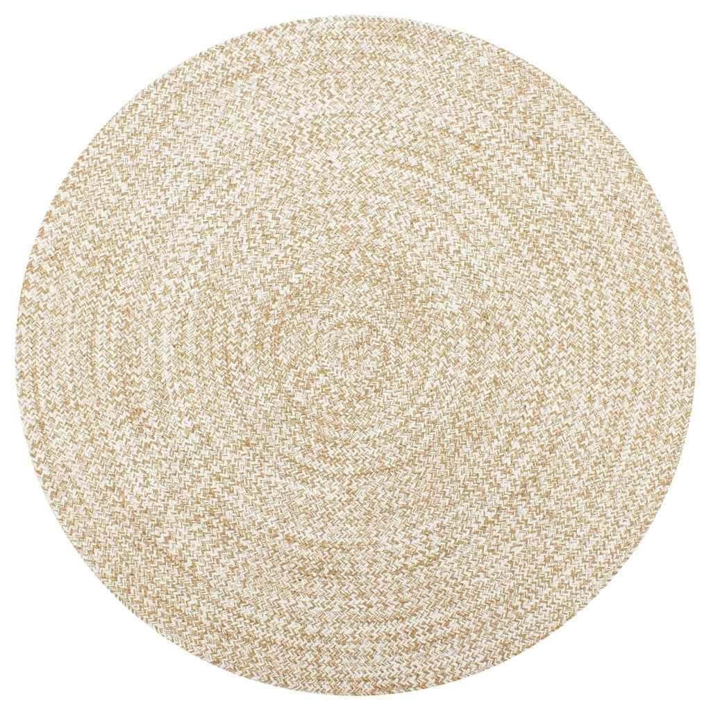 Tapis tressé main 120 cm bicolore blanc et naturel en matières nobles pour décoration soignée