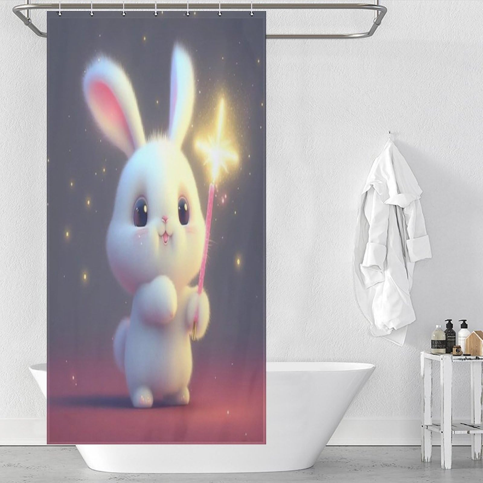 Rideau de douche lapin rideau de baignoire imperméable tissu polyester 92x183