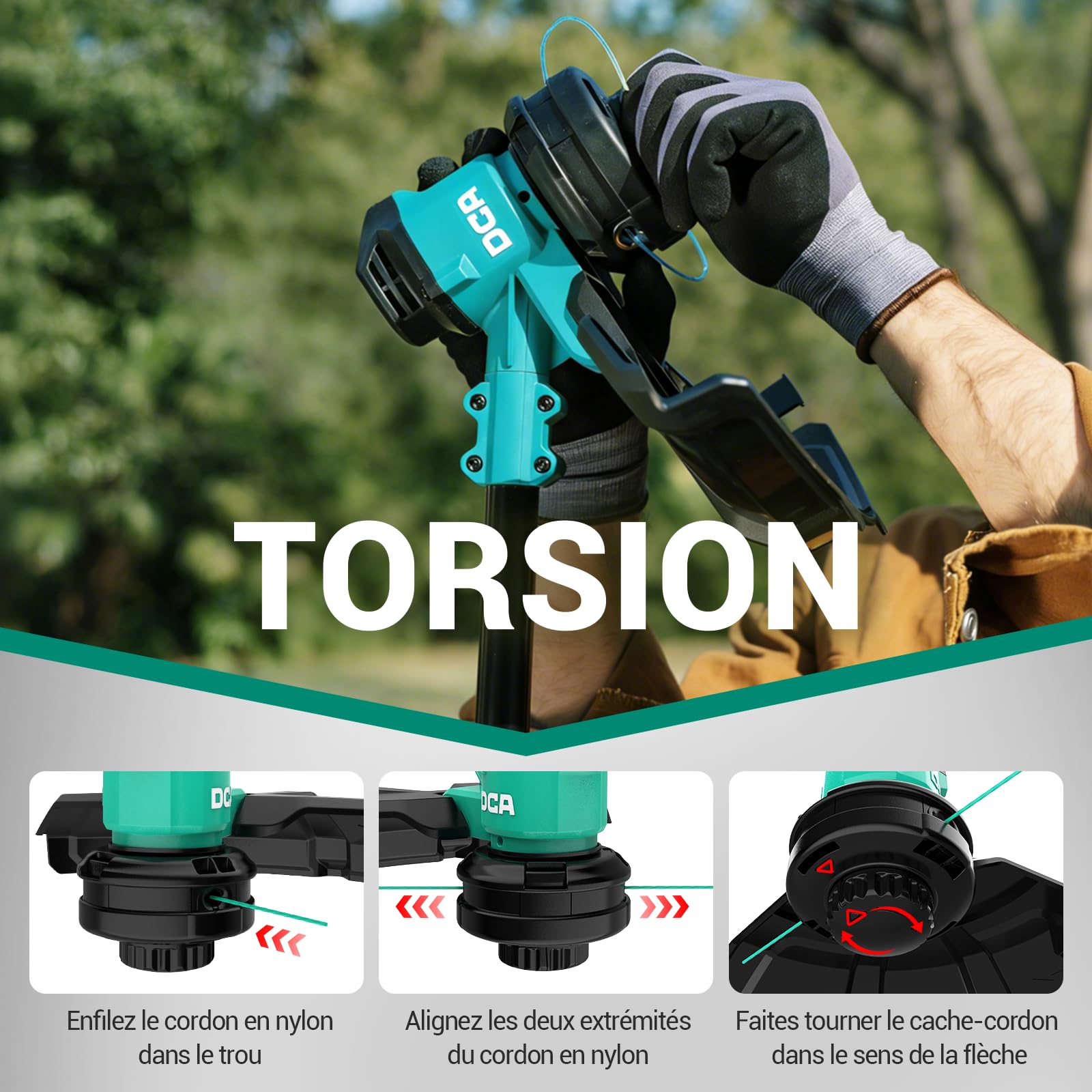 DCA Taille-Bordures sans Fil 20V, 2-en-1, Largeur de Coupe 35 cm et Vitesse 6000 RPM, Batterie 4,0 Ah, Chargeur pour travaux de Jardin et d'extérieur, ADST20141