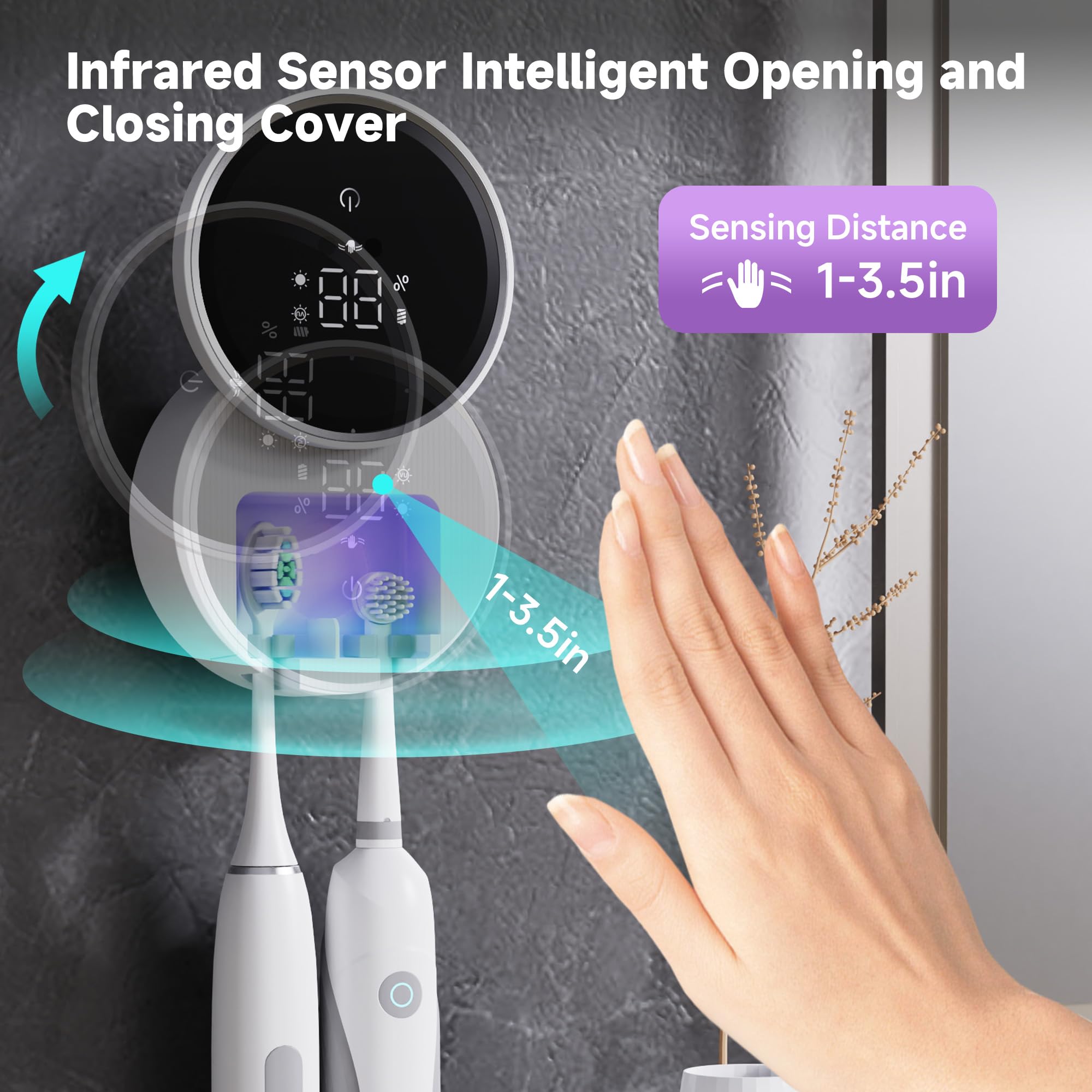 Soporte de cepillo de dientes inteligente único dispositivo de purificación circulante, soporte para cepillo de dientes con sensor inteligente
