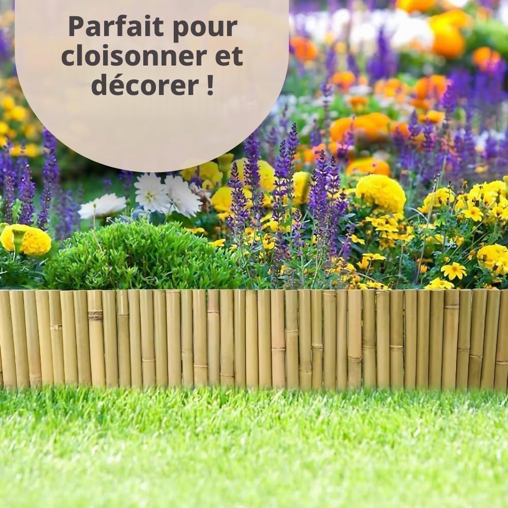 Garden Mile Lot de 4 rouleaux de bordure de pelouse 15 cm x 100 cm en bois de bambou robuste idéal pour pelouse, allées, parterres de fleurs, bordures de jardin, bordures polyvalentes