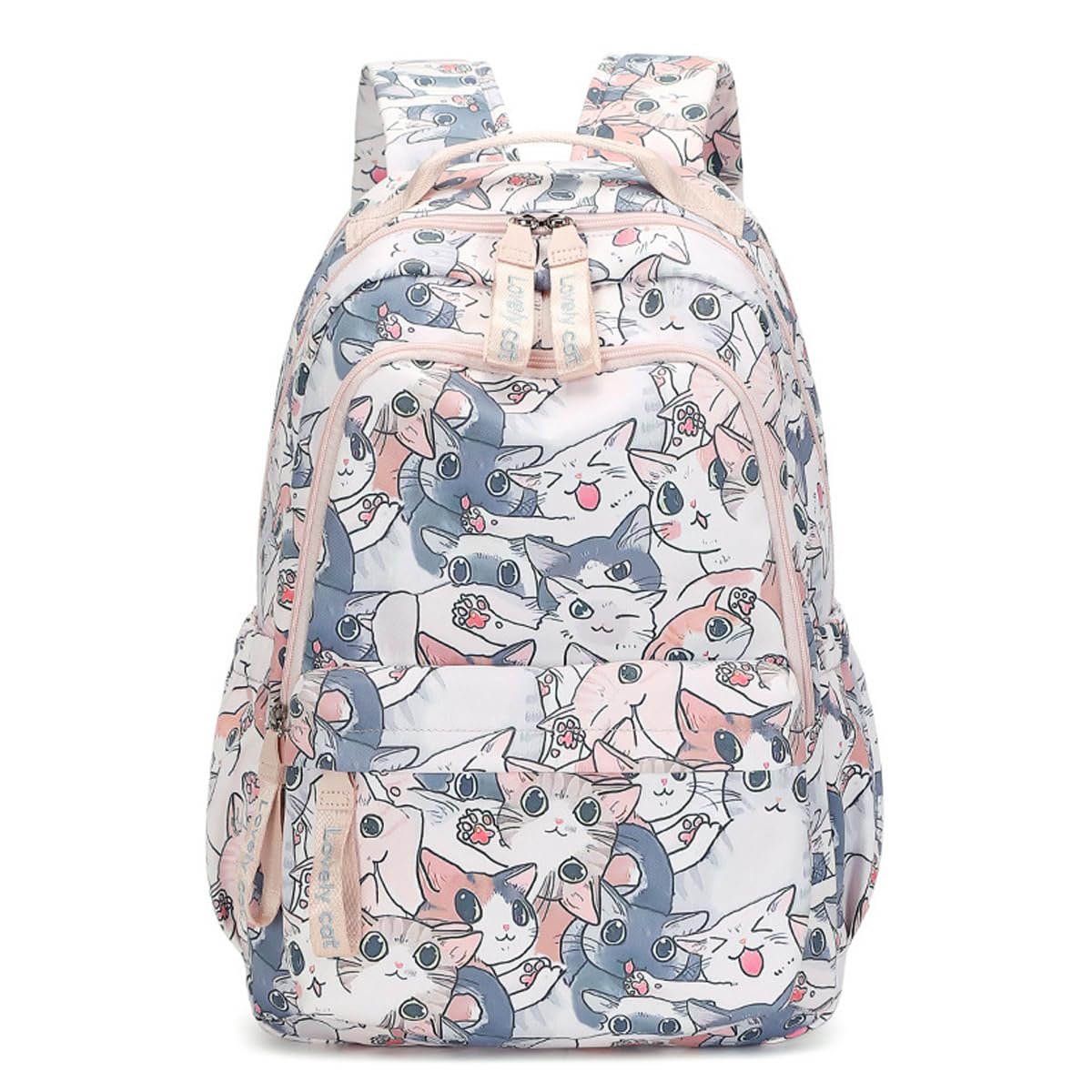 SCOFY FASHION Resistente al agua antirrobo para niñas, mochila escolar para computadora portátil, mochila con estampado de gato, mochila rosa para la escuela de viaje