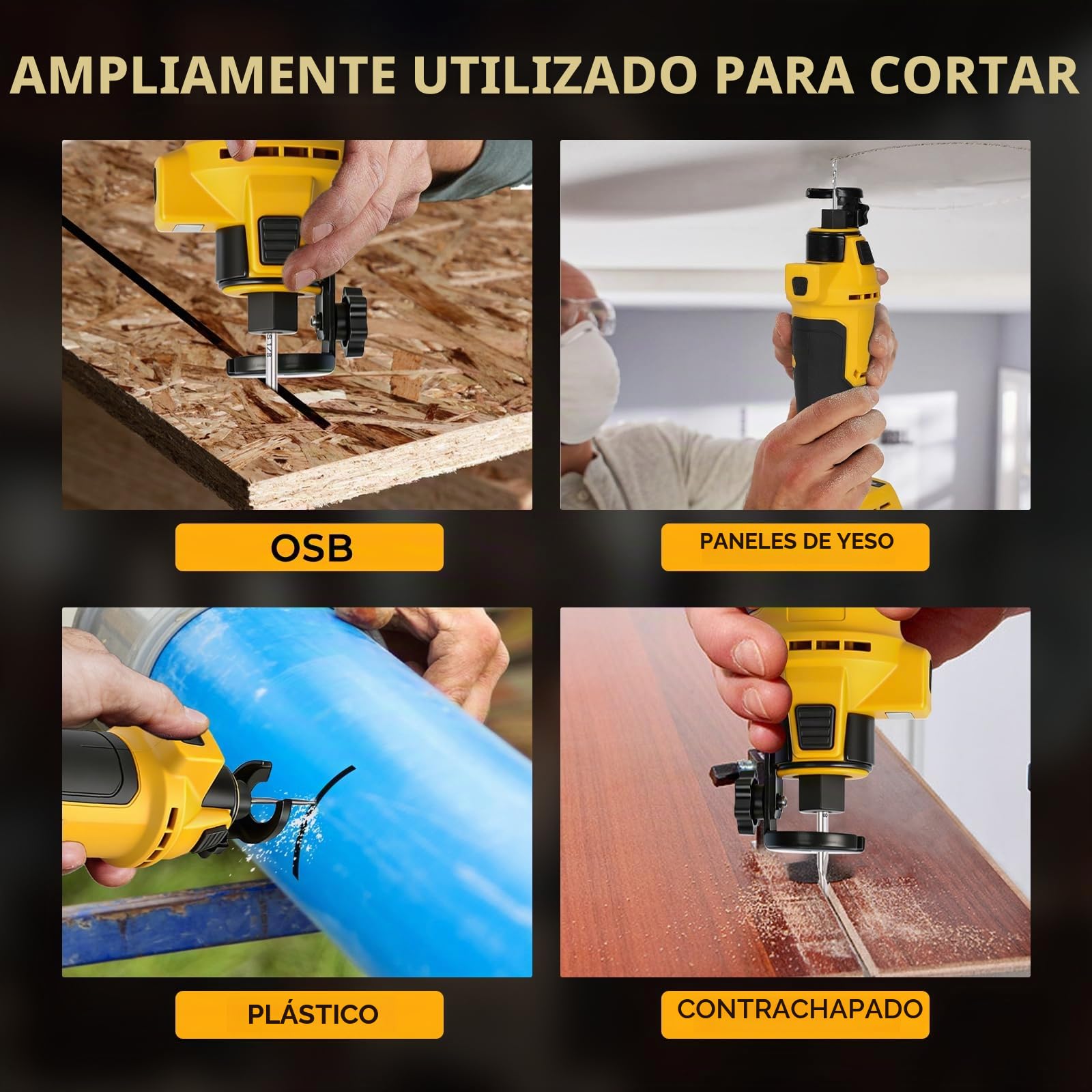 Cortador rotativo de batería para Dewalt 18/20V, herramienta de corte sin escobillas con luz LED, sierra giratoria de yeso ajustable en profundidad, sierra espiral compacta para cortar chapa y madera