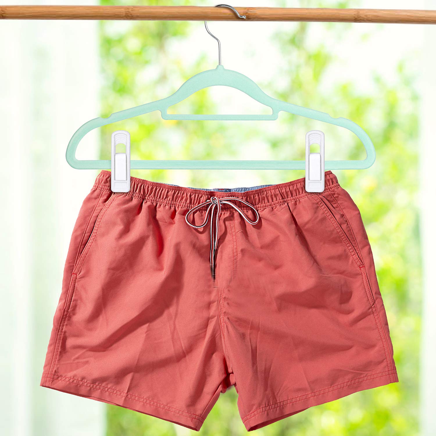 Samt-Kleiderbügel-Clips, Hosen-Samt-Klammern, beflockte Kleiderbügel, Samt-Fingergriff-Clips für dünne Kleiderbügel, Weiß, 26 Stück