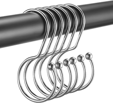 Goowin 24 Pack Shower Curtain Hooks, Anti-Fall S-Shaped Shower Curtain Ring, Decorative Silver Shower Curtain Hooks Rings Rust Proof Shower Rings for Curtain, Shower Hooks for Shower Curtain, Chrome