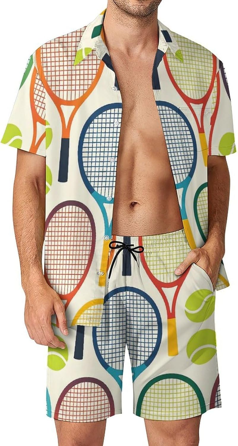 Tennis Seamless Men's Summer Beach 2 Piece Outfits | hawaiian button down shirt and shorts,vacation cruise,mens bathing suit