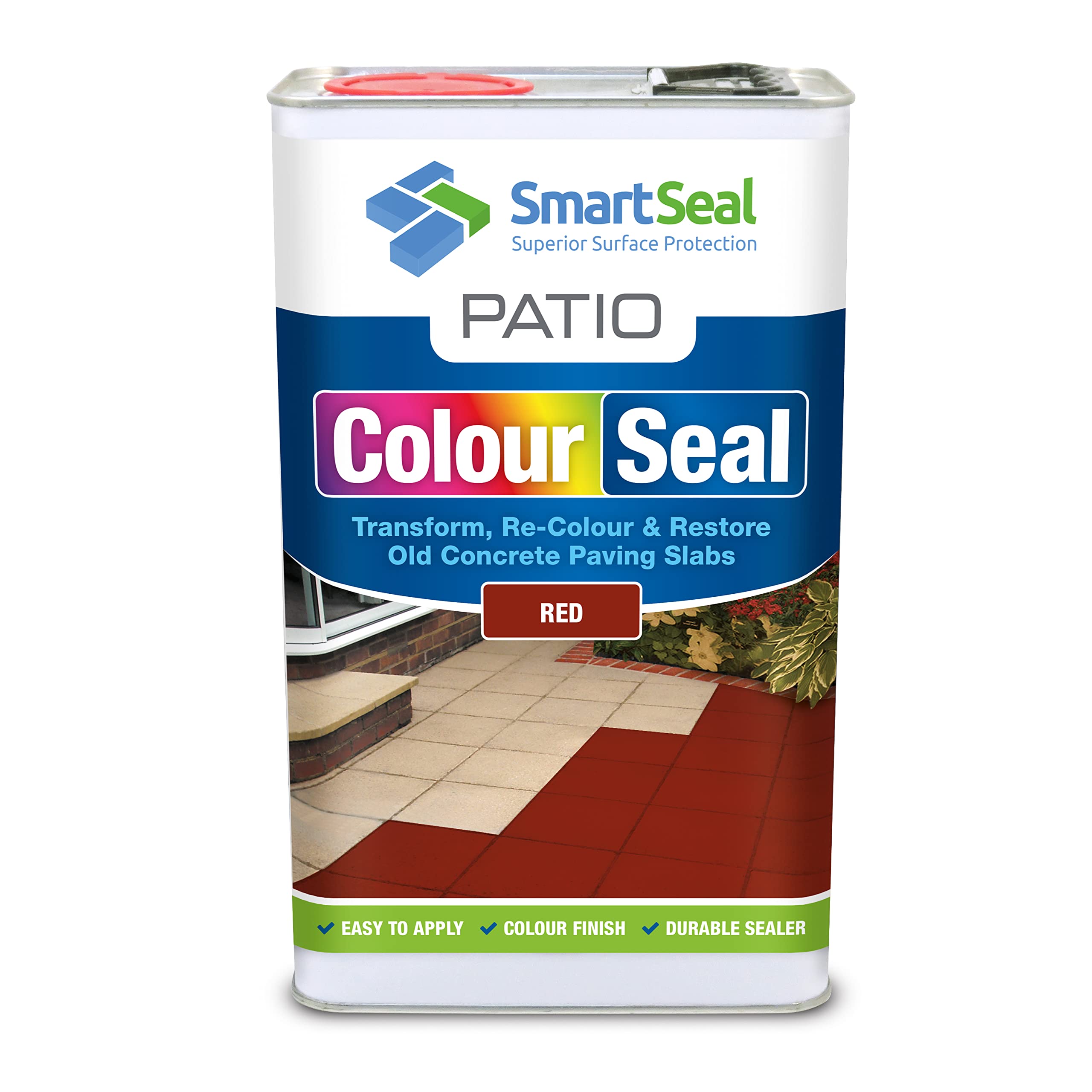 SmartSeal Patio ColourSeal - Red, 5L - Superior Patio Paint to Colour & Restore Old Concrete Paving Slabs. Easy to Apply Outdoor Floor Paint & Sealer for Concrete Paving & Flagstones