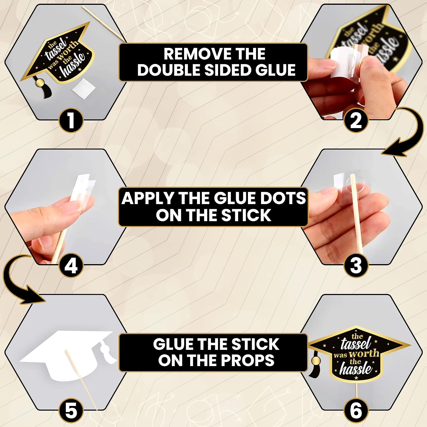 KatchOn, Graduation Photo Booth Props 2026 - Glitter, Pack of 30 | Black and Gold Graduation Photo Props | Graduation Props for Photoshoot 2026, Black and Gold 2026 Graduation Decorations