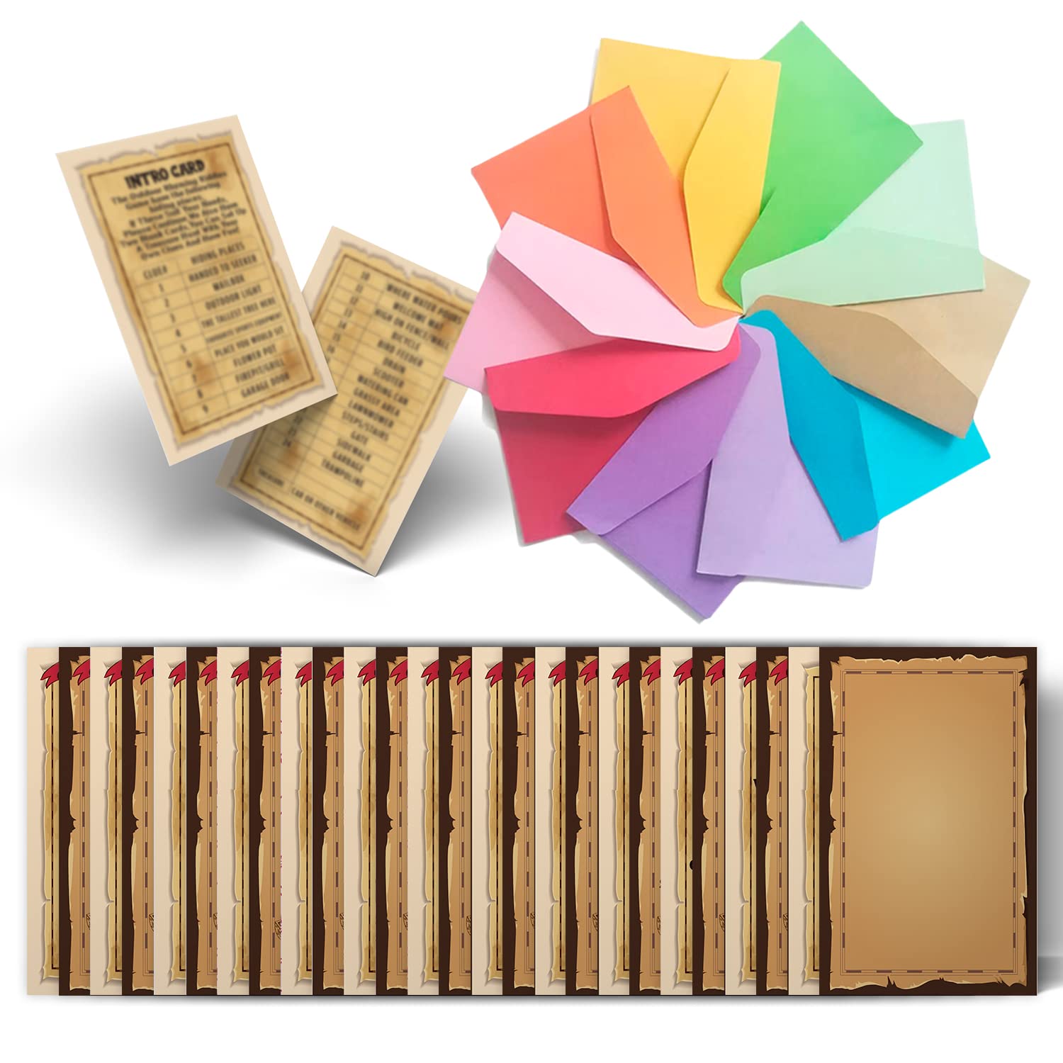 Outdoor Rhyming Riddle Treasure Hunt Clues(28 Cards with Envelopes), Treasure Hunt Games for Children, Teenagers and Adults, Birthday Events, Party Games(XBK009E)