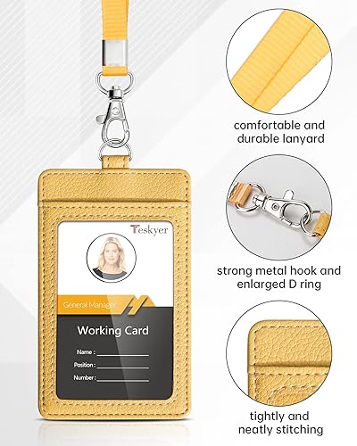 Miniatura 191 de Teskyer - Soporte para tarjetas de identificación con cordón, soporte de cuero para tarjetas de identificación, portatarjetas con cordón, vertical