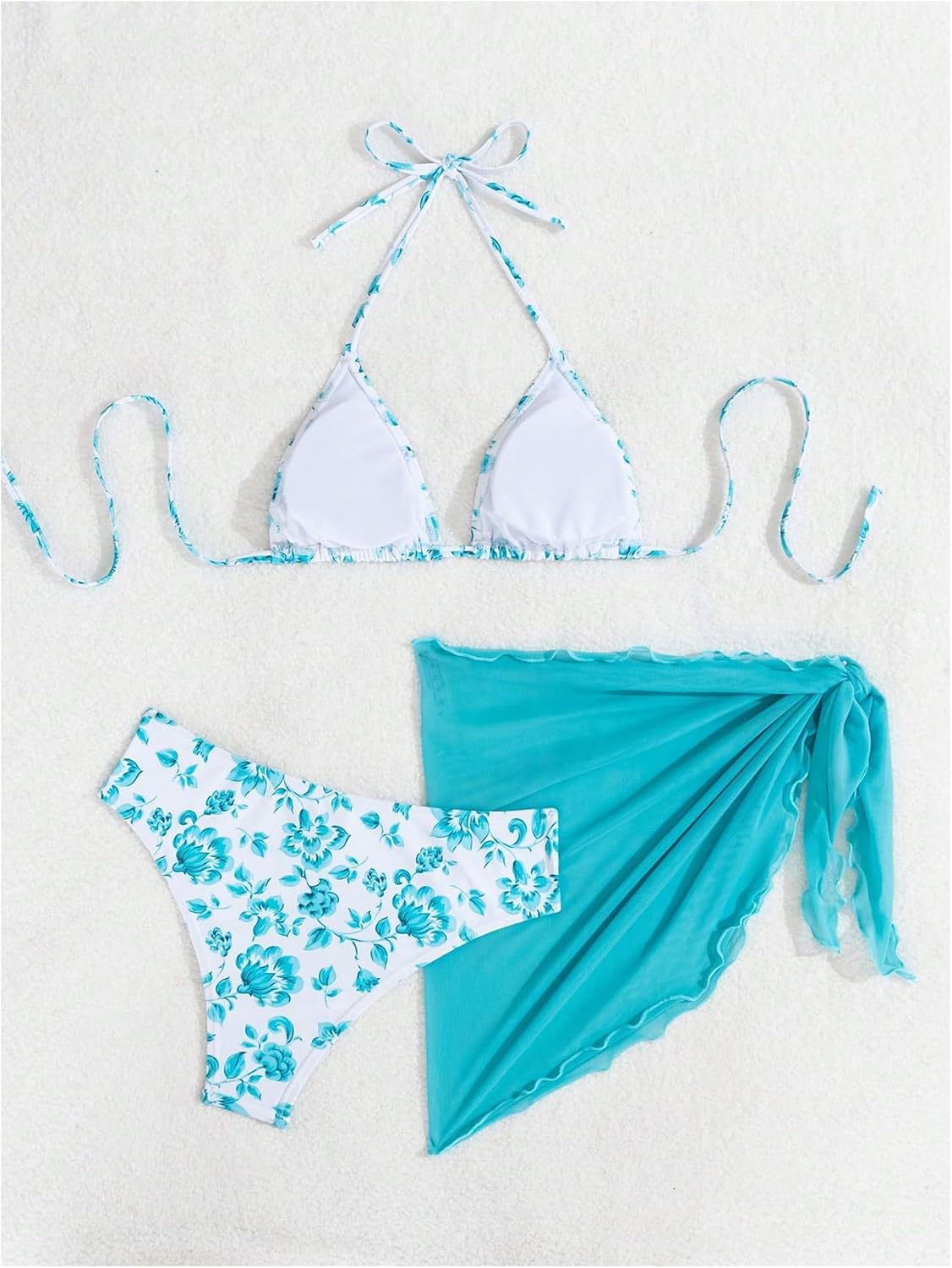 SHENHE Women's 3 Piece Floral Bikini Set with Wrap Coverup Halter Triangle Swimsuits - Image 2