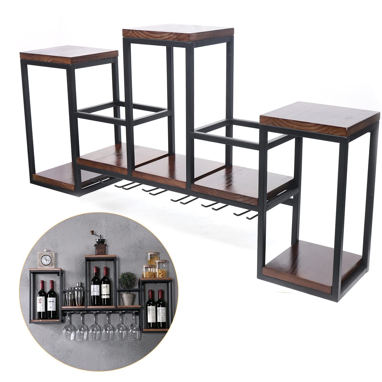 Estantería de Pared para Vino - Soporte para Botellas de Cristal y Madera
