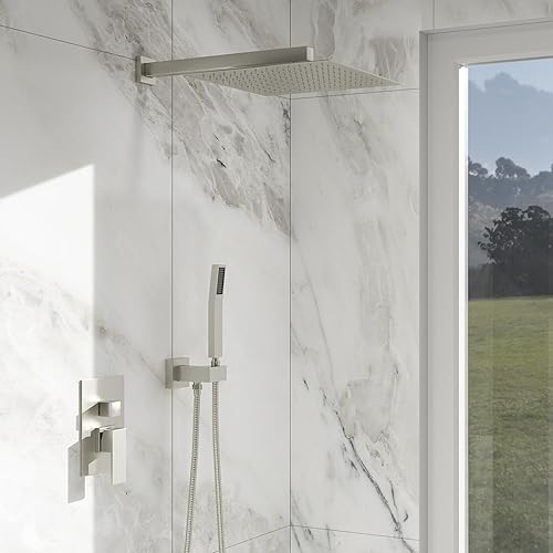 Miniatura 8 de Lordear Sistema de ducha de lluvia de 10 pulgadas, juego de grifo de ducha montado en la pared, altura ajustable, cabezal de ducha de acero