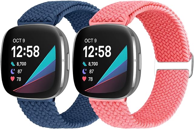 Runostrich Braided Elastic Watch Straps Compatible with Fitbit Sense/Fitbit Versa 3, Woven Stretchy Nylon Band Breathable Solo Loop Adjustable Replacement Wristband for Women Men