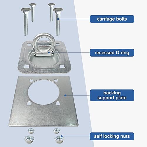 Vista 4 de Kit de Anclajes de Anillo en D Empotrado de Servicio Pesado Donext, Juego de 4, Capacidad de 6,000 lb con Placas de Soporte de Acero para Seguridad