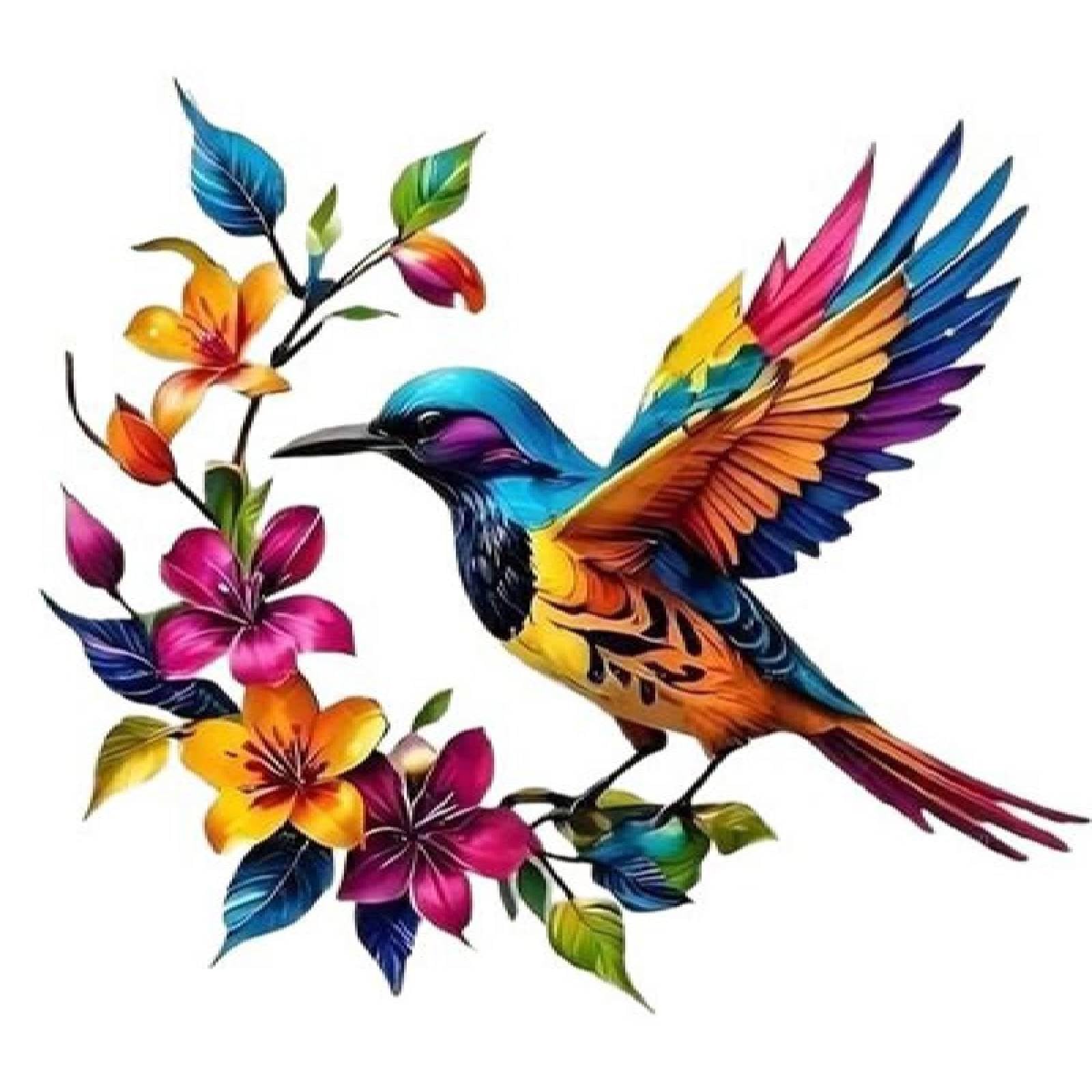 Hummingbird Bloom Metal Wall Art, Rust-resistant Iron Hanging Colorful Flower Bird Wall Sculpture - Handcrafted Nature Decor, Circular Accent for Outdoor Yard Garden Patio, Makes Space Feel Alive