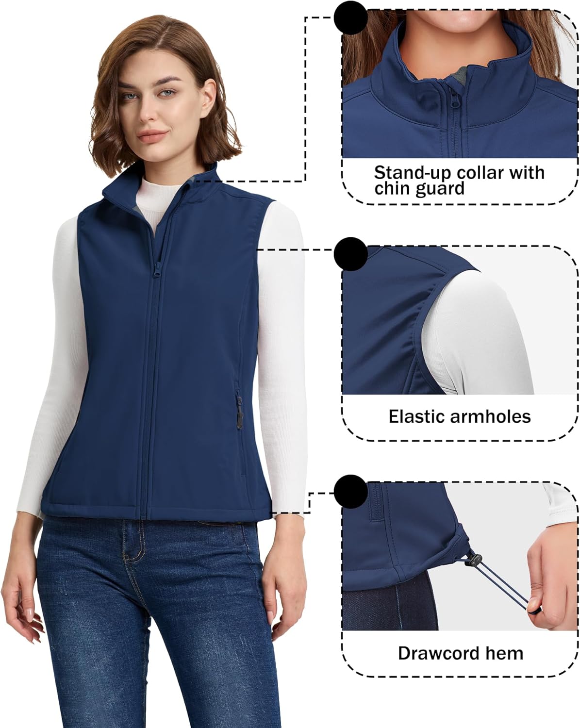 33,000ft Women's Running Vest Fleece Lined Zip Up Windproof Lightweight Softshell Vests Outerwear for Golf Hiking Sports - Image 4