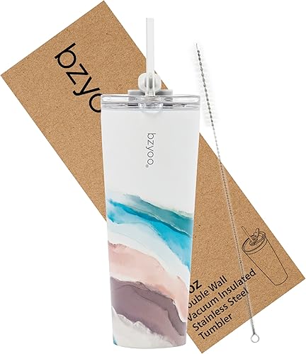 bzyoo SUP - Vaso de doble pared aislado al vacío de 24 onzas con popote y tapa, botella de agua de acero inoxidable, taza de viaje, regalo del día
