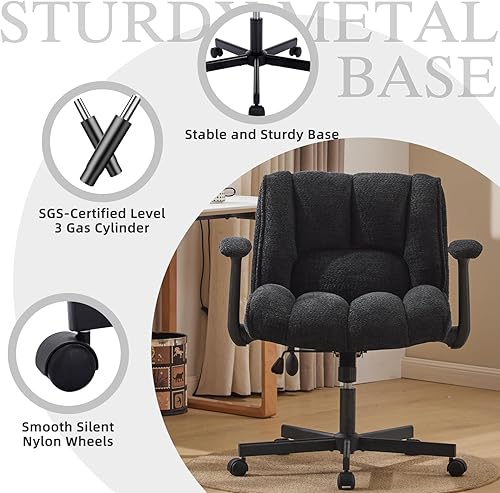 Miniatura 8 de Silla de oficina con patas cruzadas con brazos y ruedas abatibles, silla de escritorio de asiento ancho con bolsa de aire dinámica integrada, silla