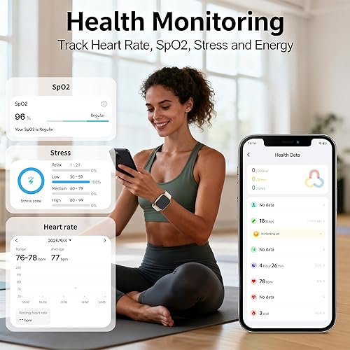 Miniatura 3 de Reloj inteligente rastreador de actividad para mujeres y hombres, HD de 1.83 pulgadas con llamadas Bluetooth, monitor SpO2 de sueño de frecuencia
