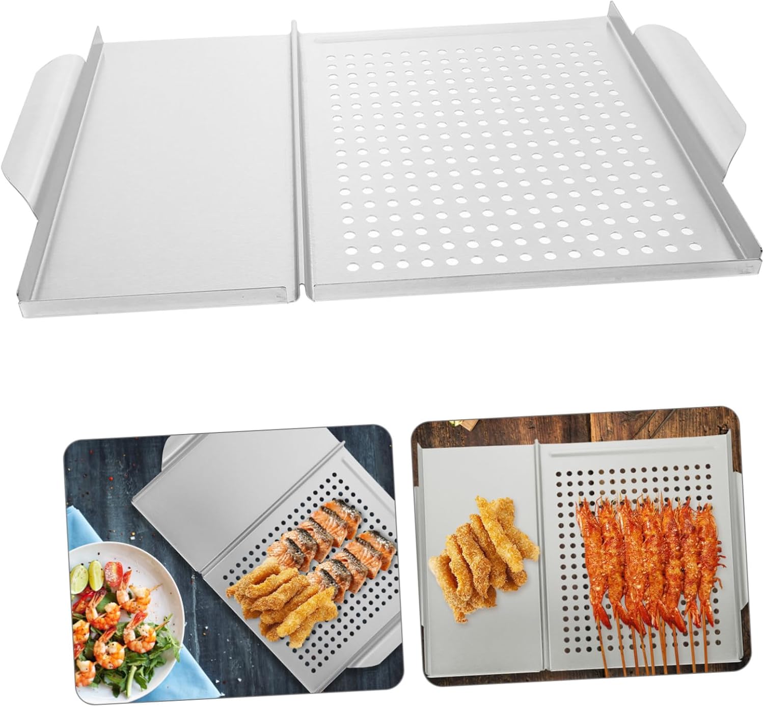 VALICLUD Stainless Steel Non-Stick Barbecue Plate Handle Grill Pan for Outdoor BBQ for Steaks Vegetables and Seafood