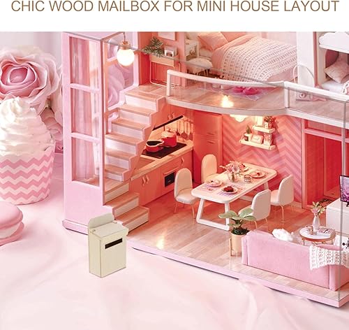 Miniatura 4 de Mini buzón – 6 piezas de madera casa de muñecas accesorios para casa de muñecas DIY micro paisaje decoración cosas mini buzón de madera muebles en