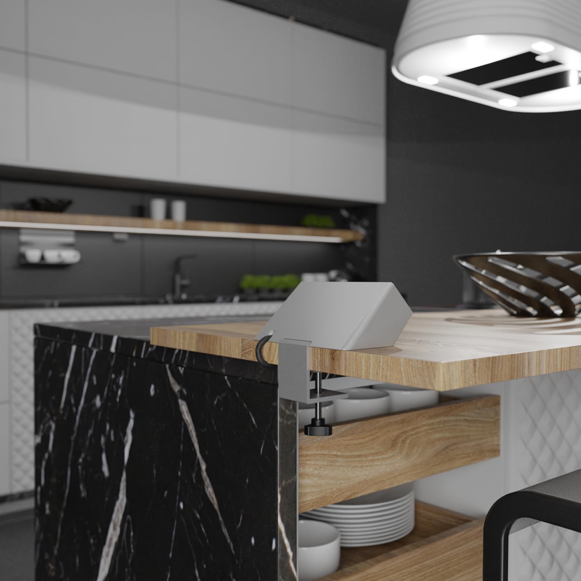 Kalb | Luxor Enchufe de 3 vías, contacto con protección de la UE, cable de 2 m, abrazadera de mesa, montaje bajo mesa, enchufe múltiple, 230 VAC, enchufe de escritorio, montaje flexible, gestión de
