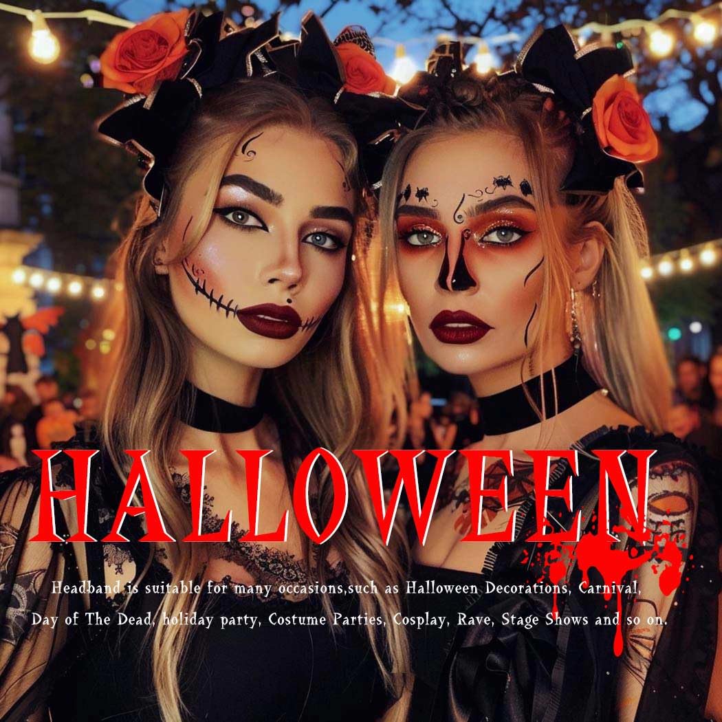 Evlry LED Halloween Flower Headband Light Up Spider Bat Headpiece Day of the Dead Costume Hair Accessories for Women - Image 3
