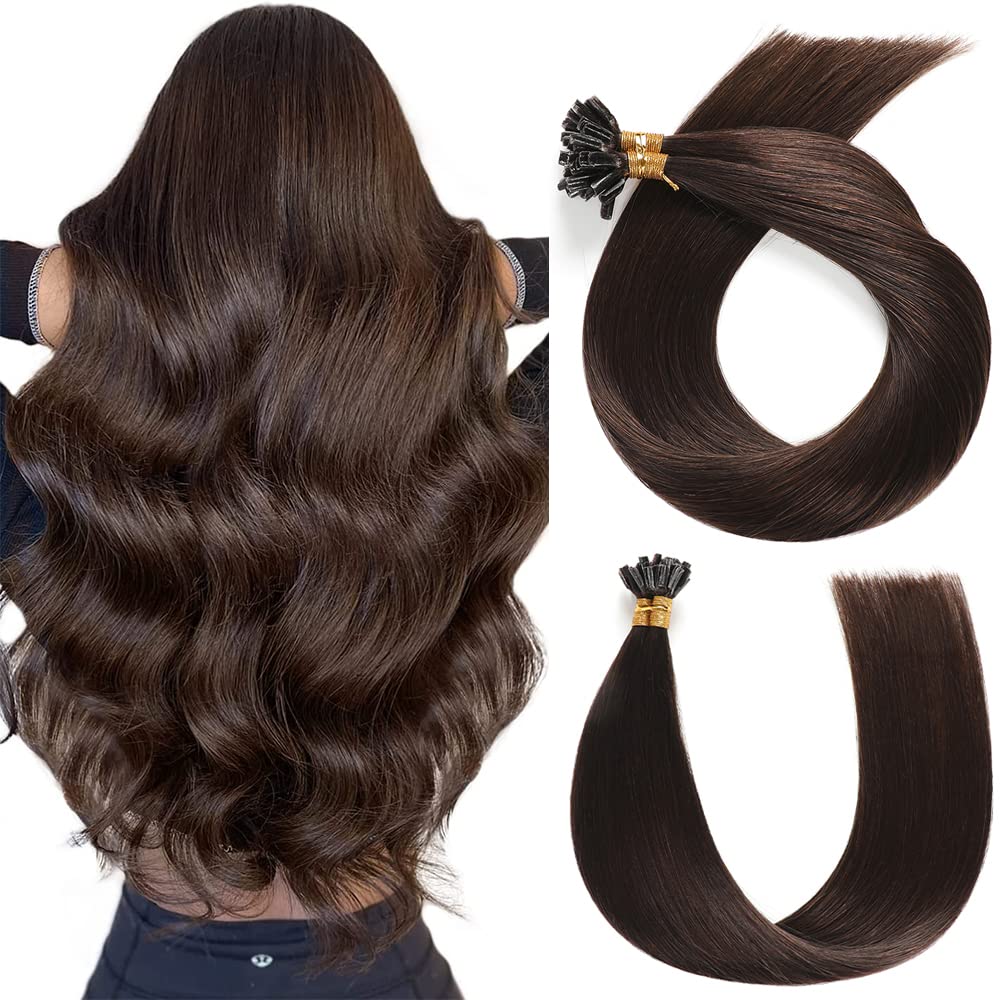 YILITE U Tip Hair Extensions Real Human Hair 50 Strands 50G Pre Bonded Silky Straight Human Hair Extensions Keratin Nail U Tip Hair Extensions（18 Inch #2 Darkest Brown）