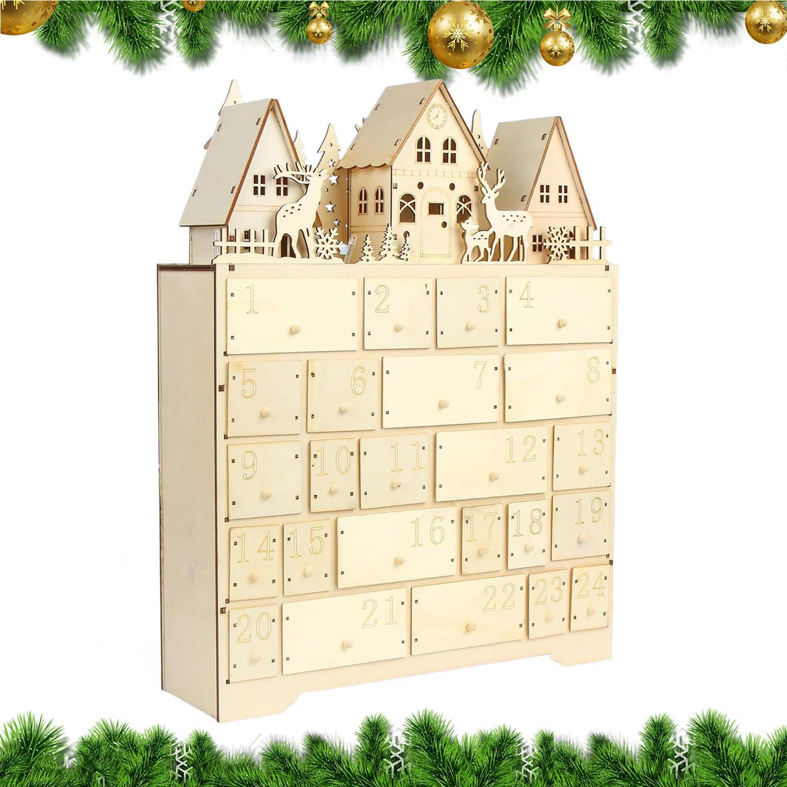 Calendario 'Avvento Per Natale 2025 Decorazione 'Avvento In Legno | Calendario 'Avvento In Legno Con 24 Cassetti Per Adulti Famiglia Lei Lui Donne Uomini Bambini