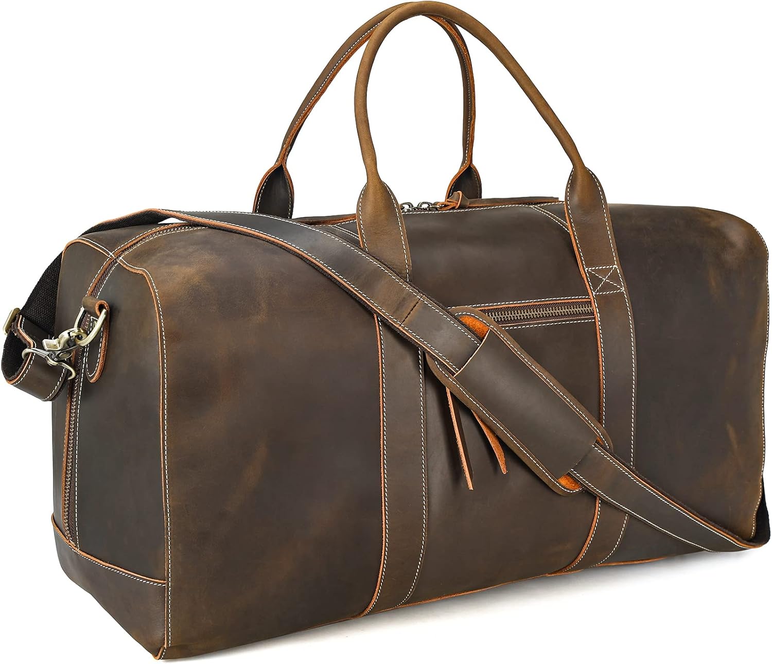 Polare Leather Duffle Weekend Travel Bag For Men With Full Grain Cowhide Leather 23.2'' Duffel Bag (Large-Brown(23.2") Updated Version)