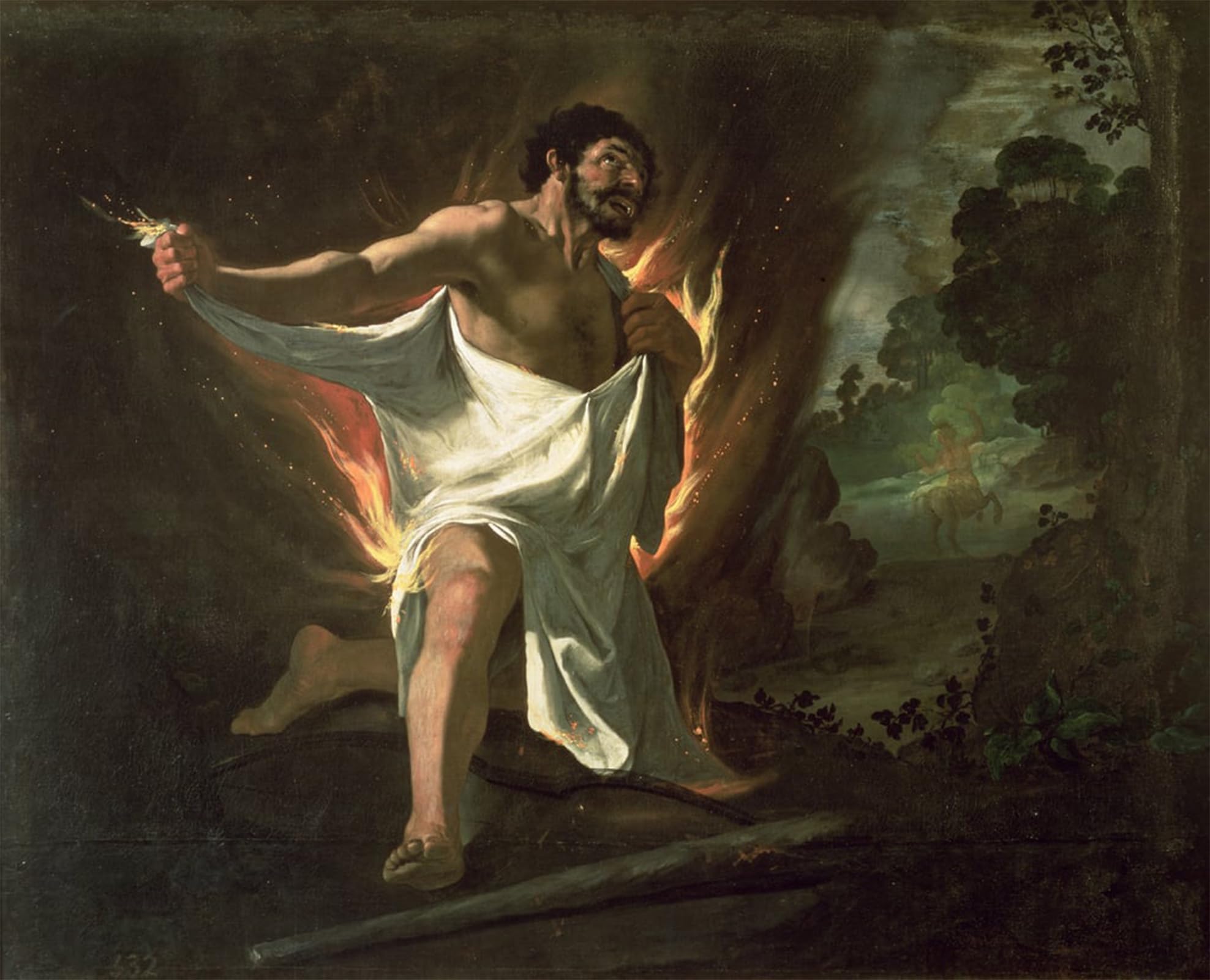 Posteriik No Frame Famous Modern Artwork Art Mural Hercules Tearing The Burning Robe By Francisco De Zurbaran Oil Paintings Pictures For Home Decor 60X90cm