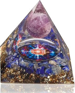 New Inspirational Crystal Pyramid Orgone Pyramids Flower of Life Aquamarine Energy Pyramid Generator for Protection Meditation Orgonite Pyramids Purple-Blue
