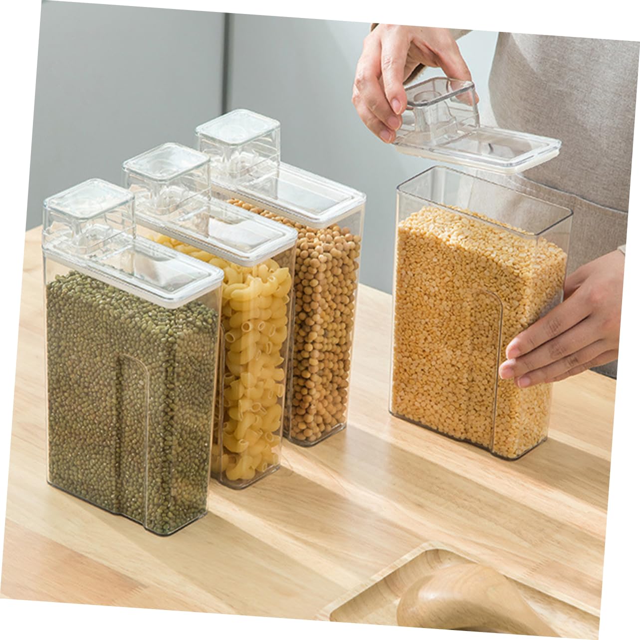 WOONEKY Dispenser Detergente Bucato Ricaricabile in Plastica Trasparente, Contenitori Multiuso per Detersivo Liquido e Polvere, Set 2 Pezzi per Uso Domestico e Lavanderia